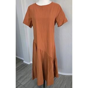 Minimalist FHQ Collection Assymetrical Lagenlook Burnt Orange Maxi Dress Sz M